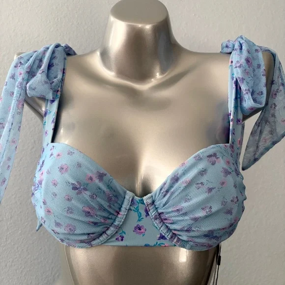 Beach Riot Swim Drea Bikini Top Iris Petal Ruffle Tulle Nwt - Picture 1 of 5